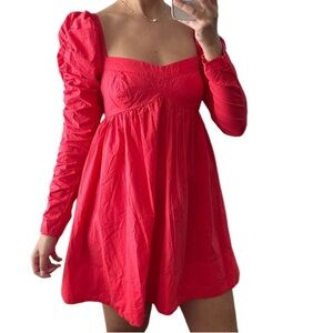 FREE PEOPLE LINDSEY ROSE BABYDOLL LONG SLEEVE DRESS BRIGHT CHERRY SIZE SP S
